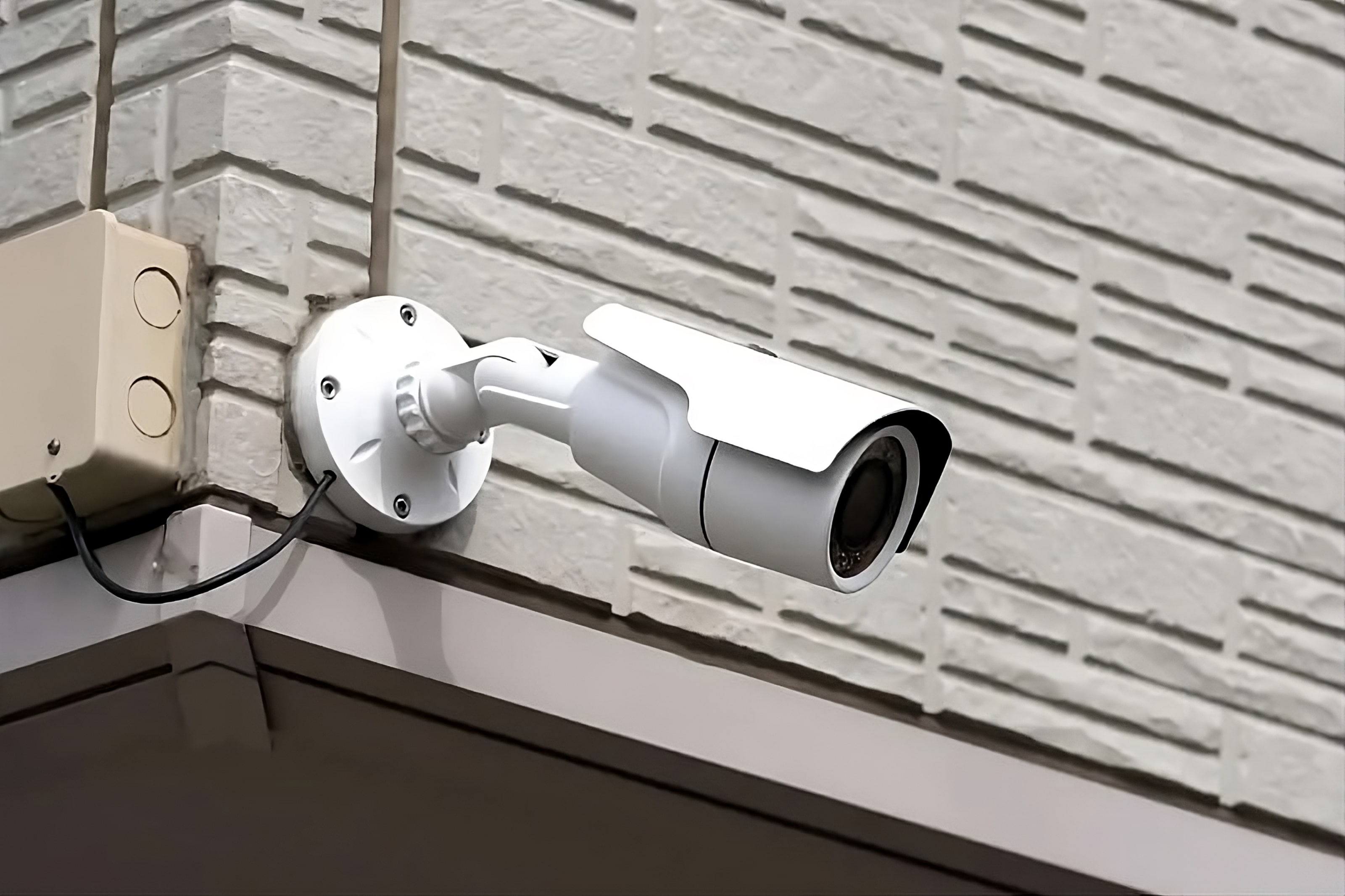 A security camera on a building